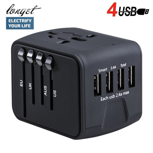 LONGET Travel Adapter International Universal Power Adapter All-in-one with 3.4A 4 USB Worldwide Wall Charger for UK/EU/AU/Asia