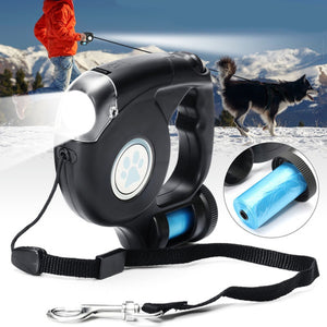 4.5M LED Flashlight Extendable Retractable Pet Dog Leash Lead with Garbage Bag