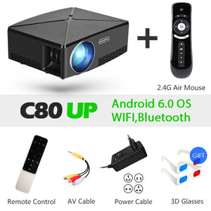 AUN MINI Projector C80 UP, 1280x720 Resolution, Android WIFI Proyector, LED Portable HD Beamer for Home Cinema, Optional C80