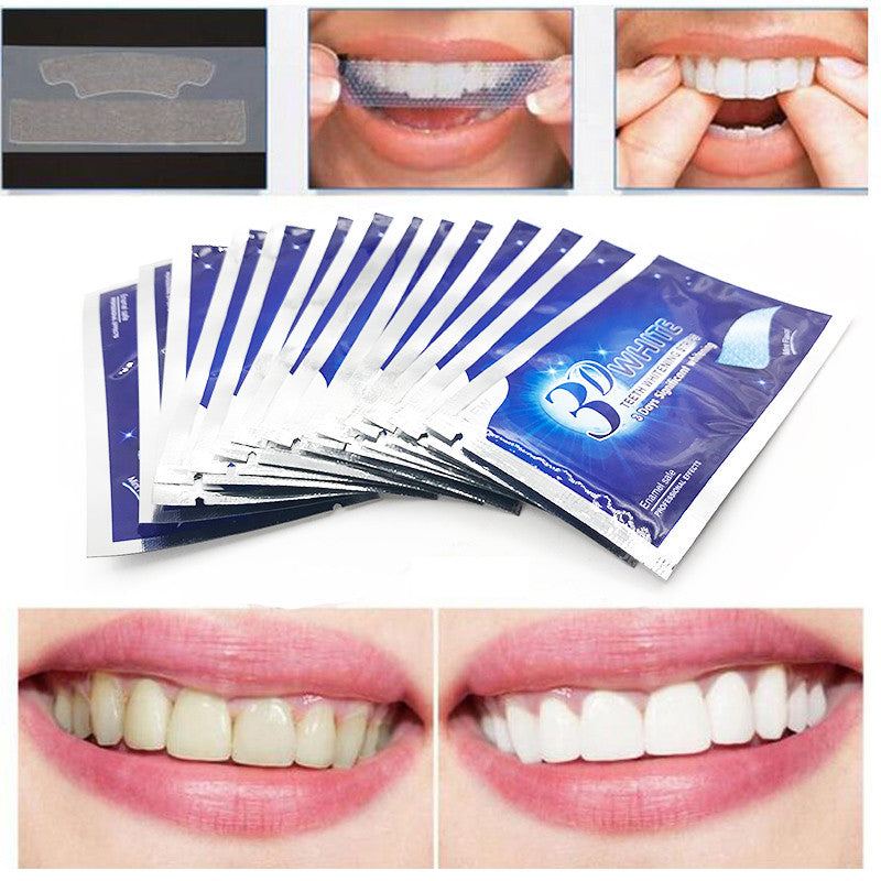 28Pcs/14Pair 3D White Gel Teeth Whitening Strips Oral Hygiene Care Double Elastic Teeth Strips Whitening Dental Bleaching Tools