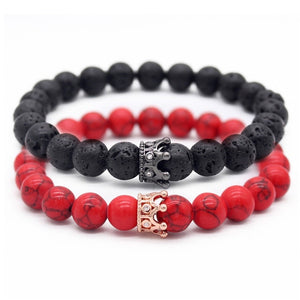 8mm Natural Stone Beads Bracelets & Bangles King Queen Couple Bracelet for Lovers  His And Hers Jewelry Handmade MBR180309